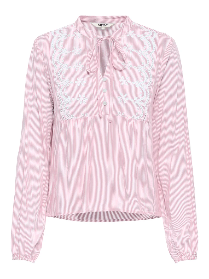 ONLLENNYO LS EMBROID V-NECK TOP NOO, Romance Rose/BRIGHT WHITE