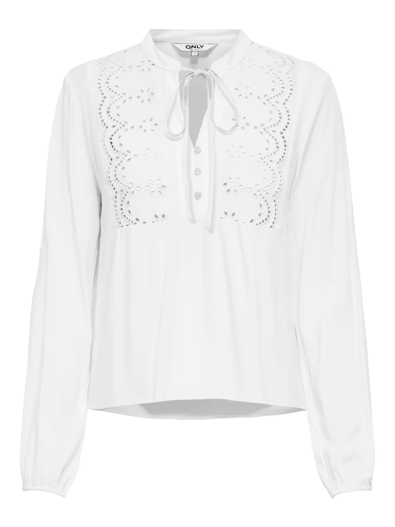 ONLLENNYO LS EMBROID V-NECK TOP NOO, Bright White