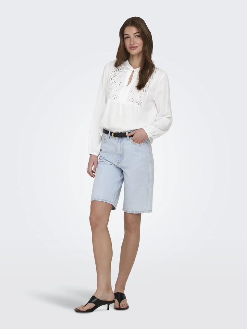 ONLLENNYO LS EMBROID V-NECK TOP NOO, Bright White