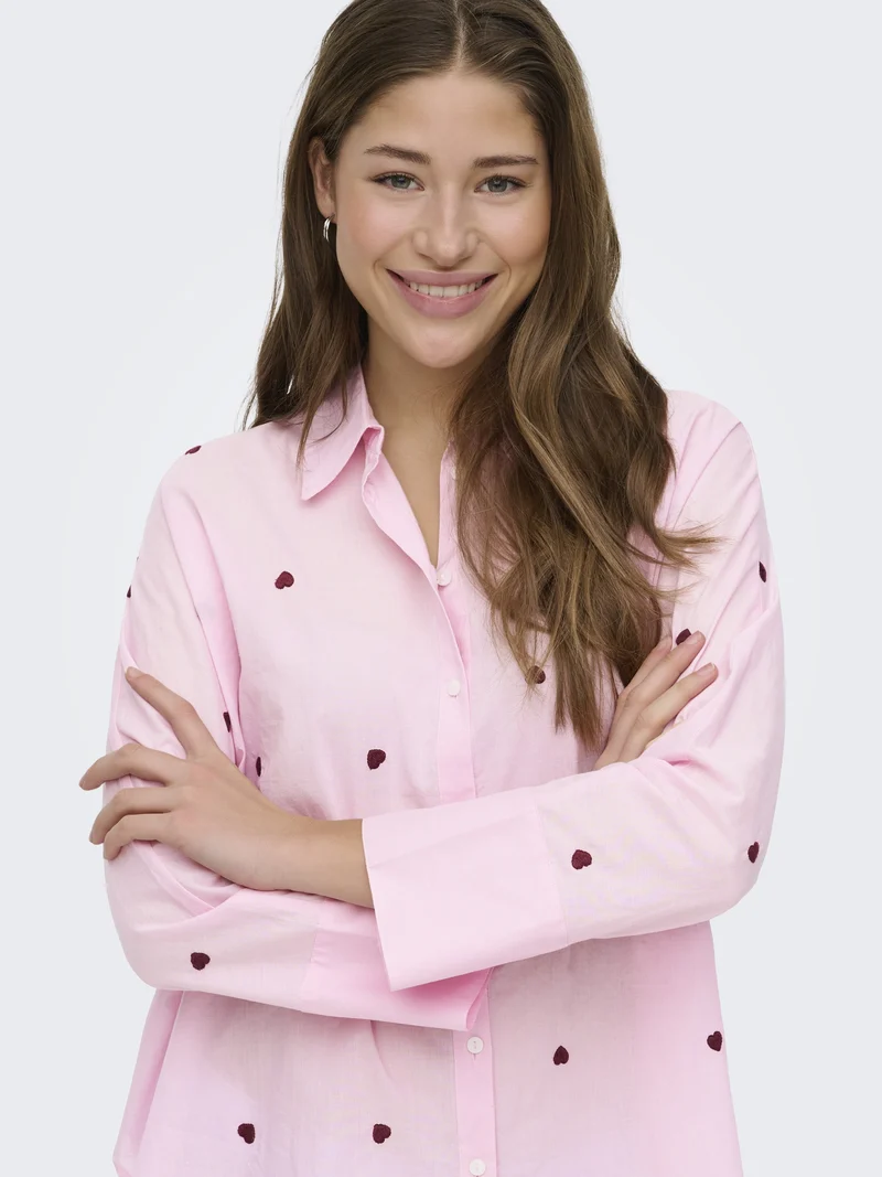 ONLNEW LINA GRACE LS EMB SHIRT NOOS, Roseate Spoonbill/BORDEAUX HEART