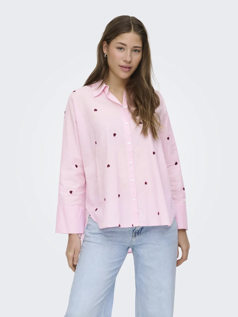 ONLNEW LINA GRACE LS EMB SHIRT NOOS, Roseate Spoonbill/BORDEAUX HEART