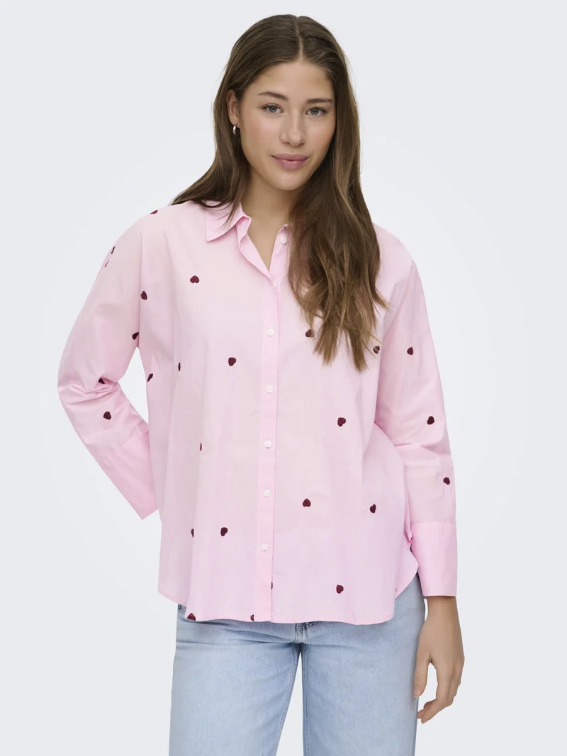 ONLNEW LINA GRACE LS EMB SHIRT NOOS, Roseate Spoonbill/BORDEAUX HEART