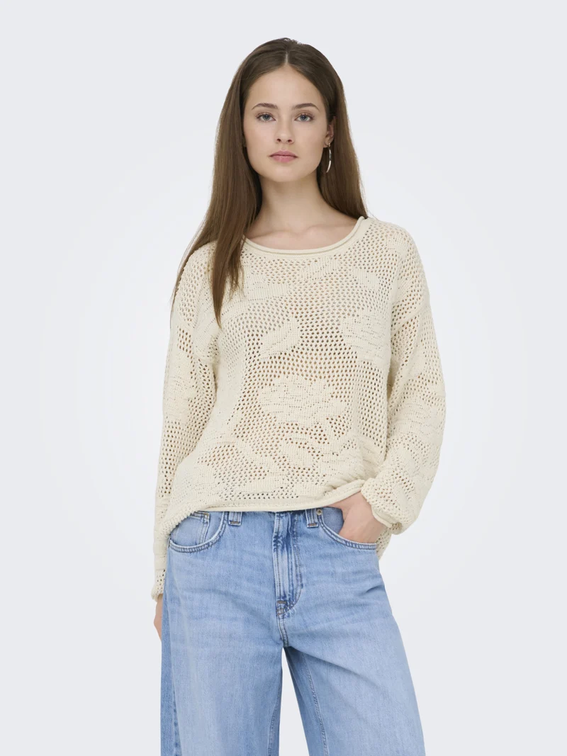 ONLSEASIDE LS PULLOVER CC KNT, Ecru