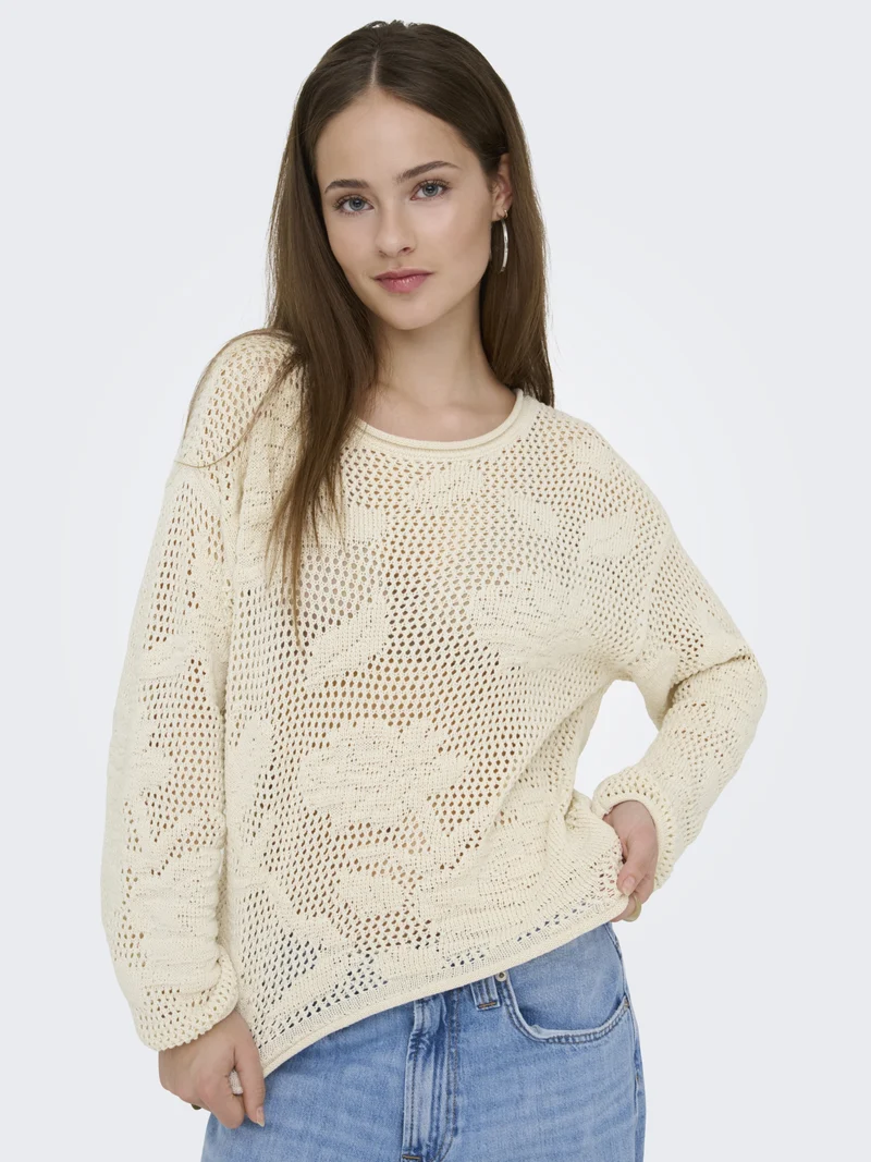 ONLSEASIDE LS PULLOVER CC KNT, Ecru
