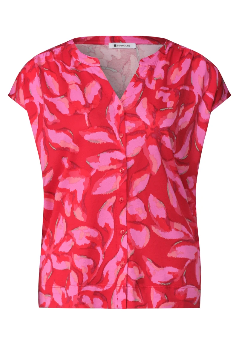 LTD QR printed shirt w.button, salsa red
