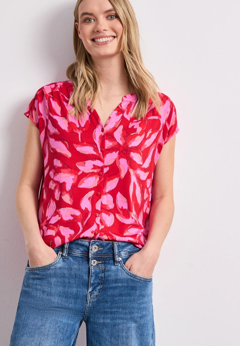 LTD QR printed shirt w.button, salsa red