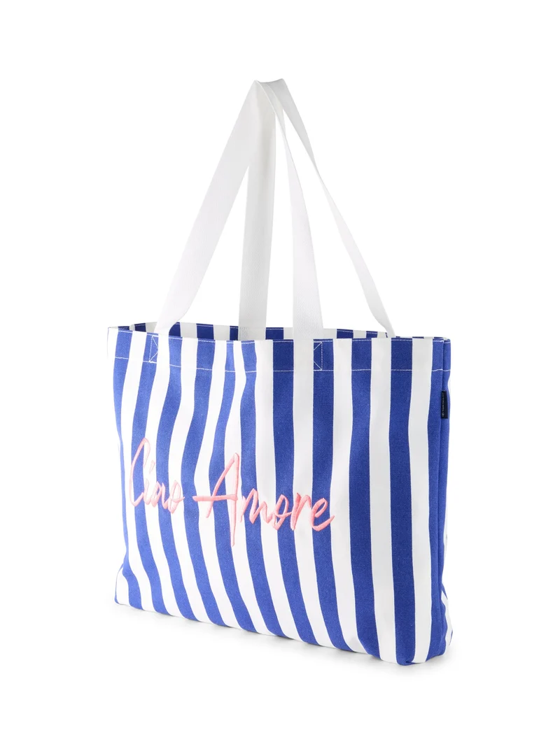 canvas bag, blue offwhite stripe