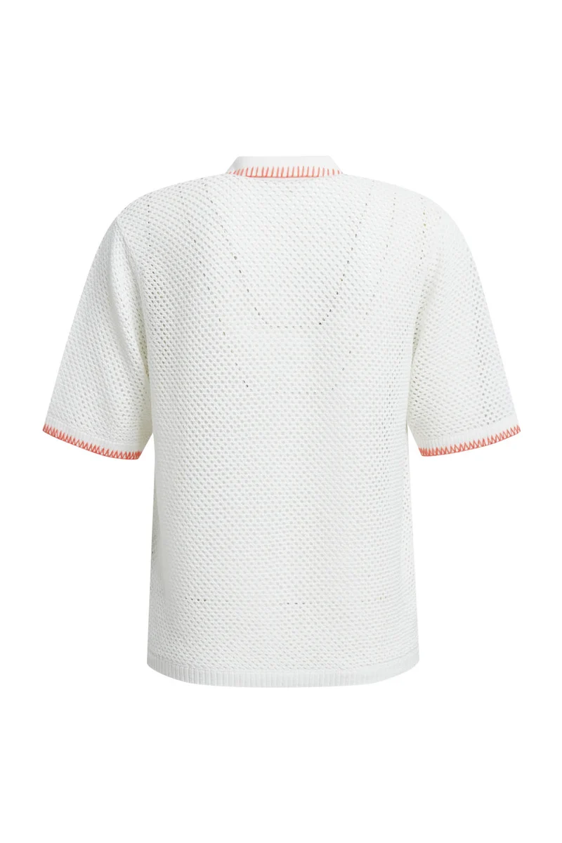 CROCHET CARDIGAN W PLACED ARTWORK, OFFWHITE
