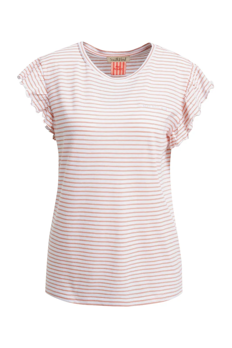 RELAXED T-SHIRT CAP SLEEVES STRIPED, PEACH