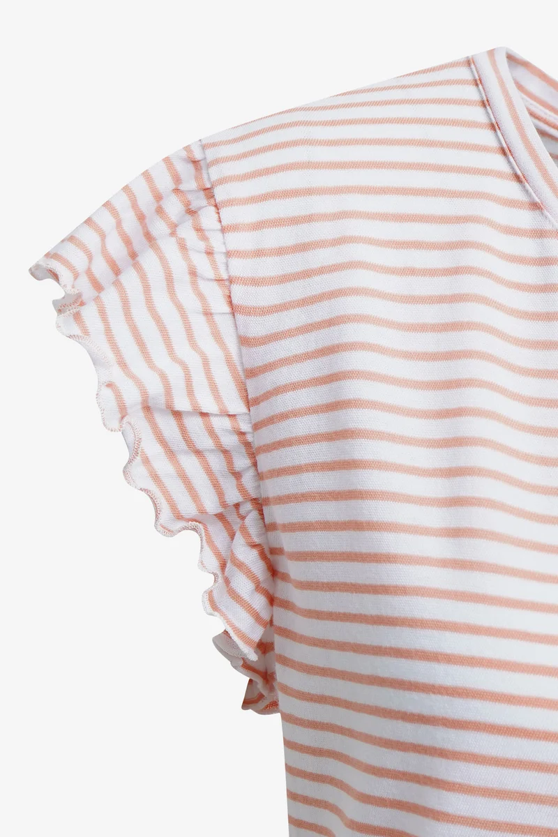 RELAXED T-SHIRT CAP SLEEVES STRIPED, PEACH