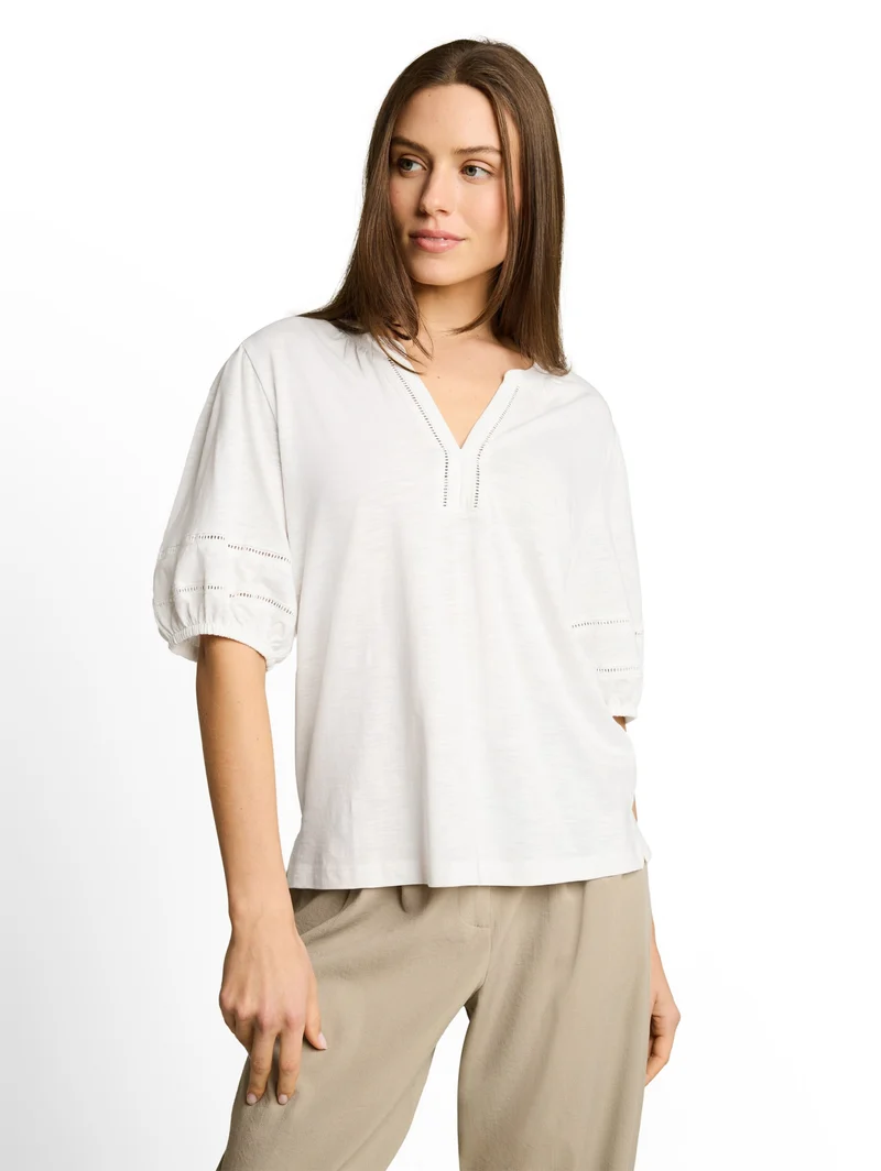 T-Shirt blouse with laces, Whisper White