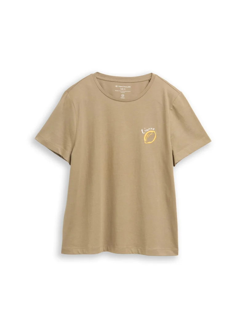 T-shirt basic crew neck print, Silver Olive
