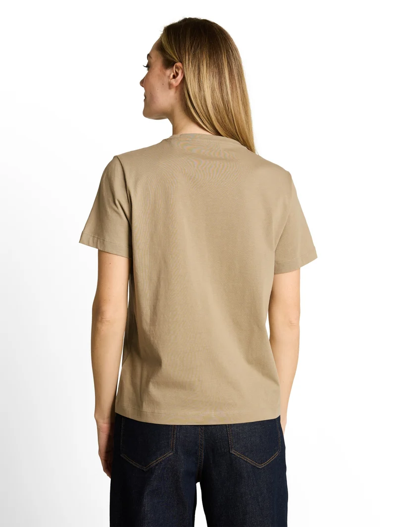 T-shirt basic crew neck print, Silver Olive
