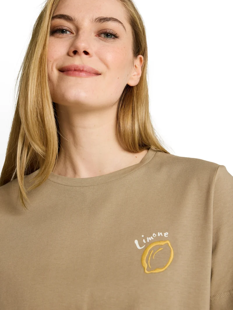 T-shirt basic crew neck print, Silver Olive