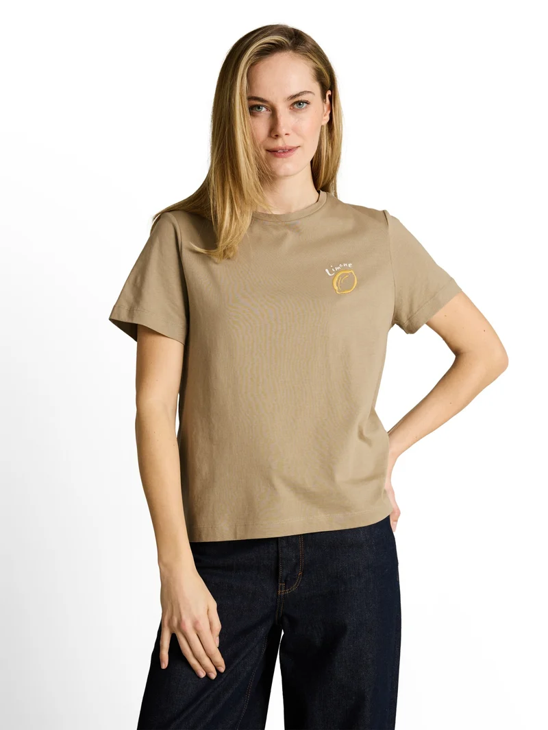 T-shirt basic crew neck print, Silver Olive