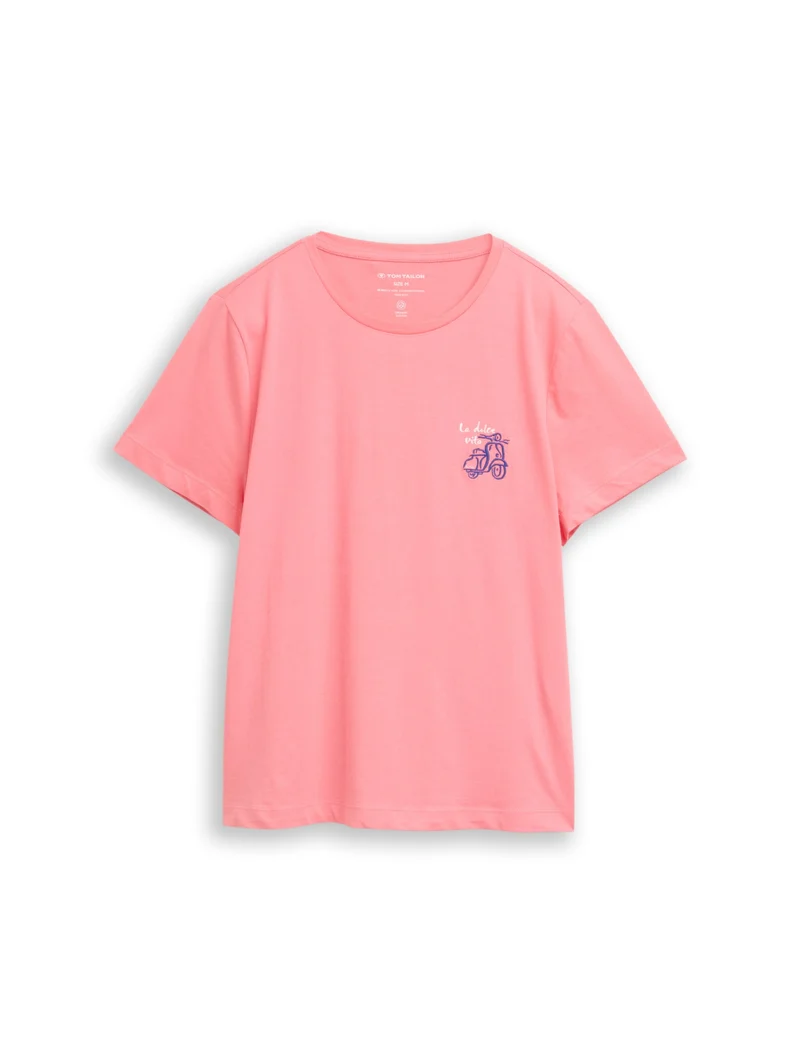 T-shirt basic crew neck print, soft fuchsia pink