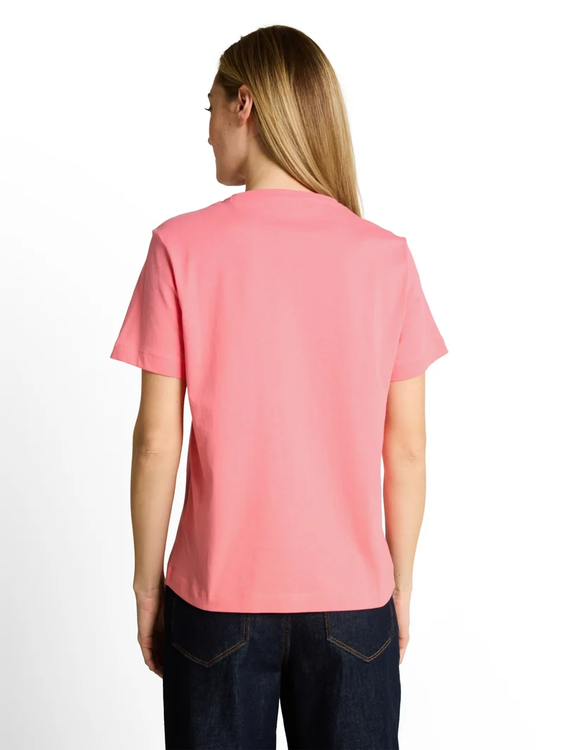 T-shirt basic crew neck print, soft fuchsia pink
