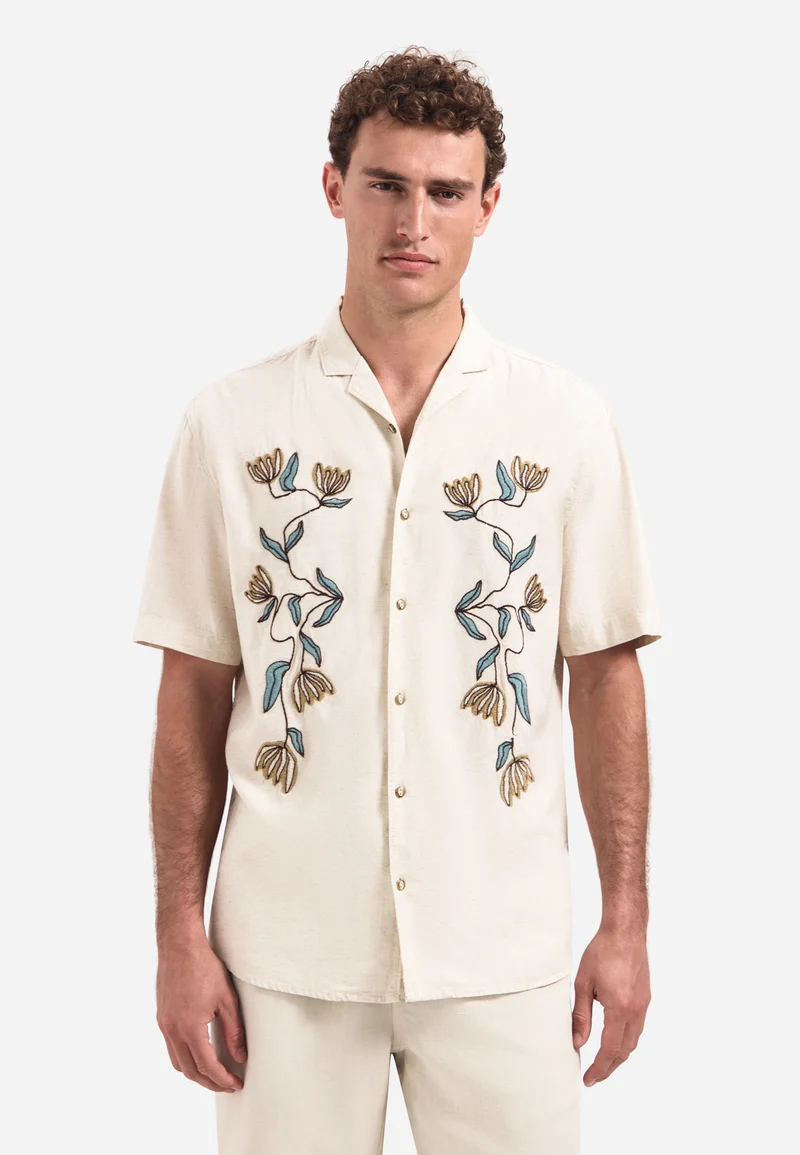 Shirt Short Sleeve Placed Embroidery, Stone