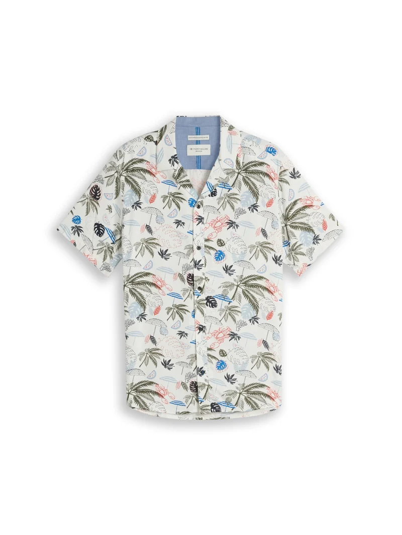 printed viscose twill shirt, off white beach design