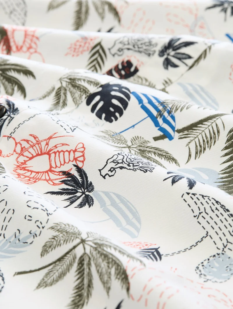 printed viscose twill shirt, off white beach design