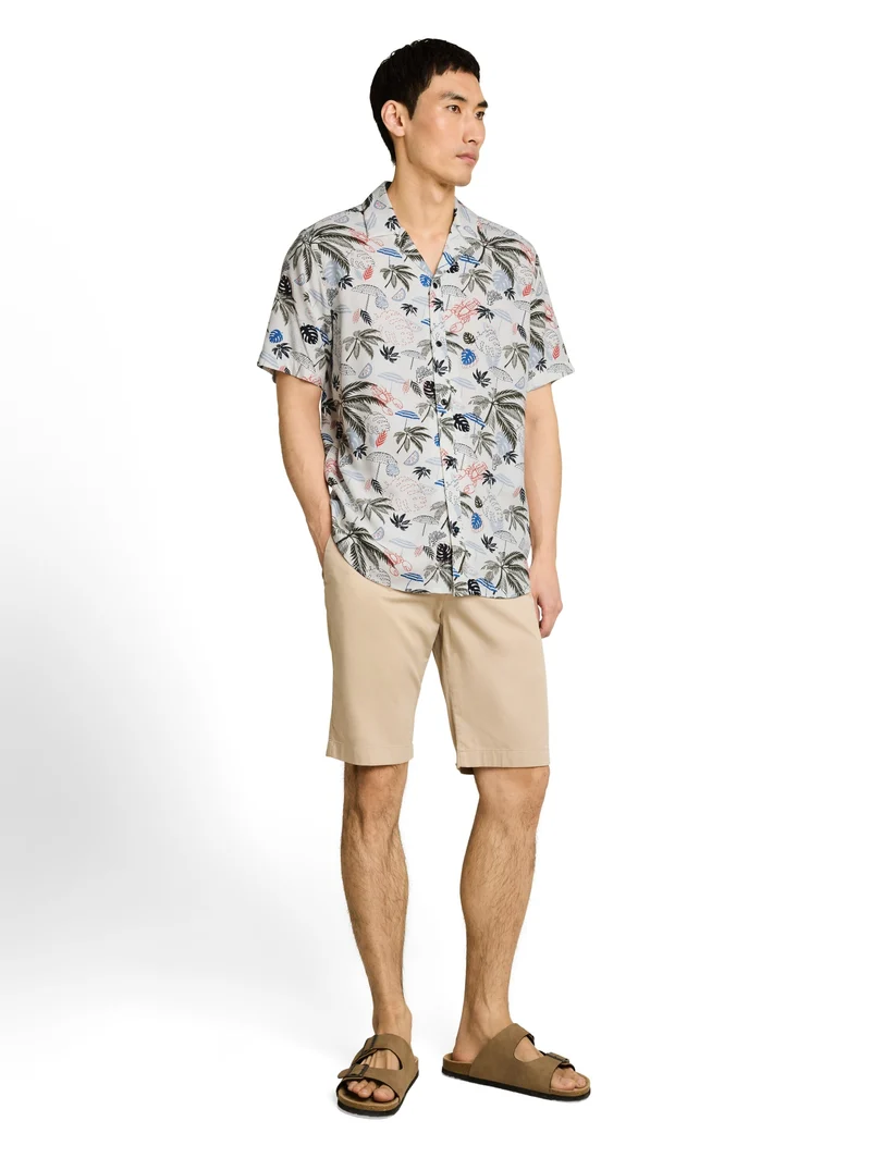 printed viscose twill shirt, off white beach design