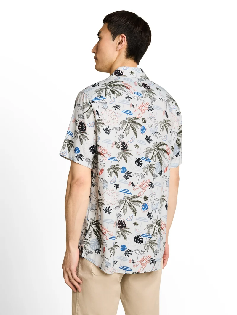 printed viscose twill shirt, off white beach design