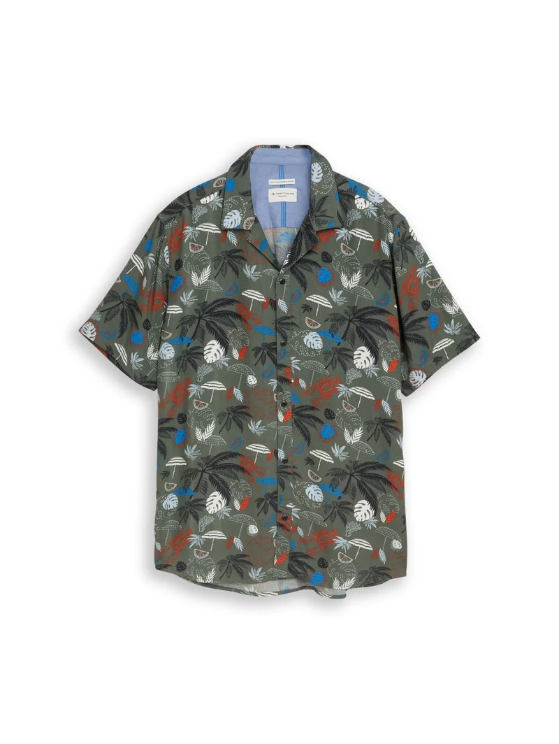 printed viscose twill shirt, leaf green beach design
