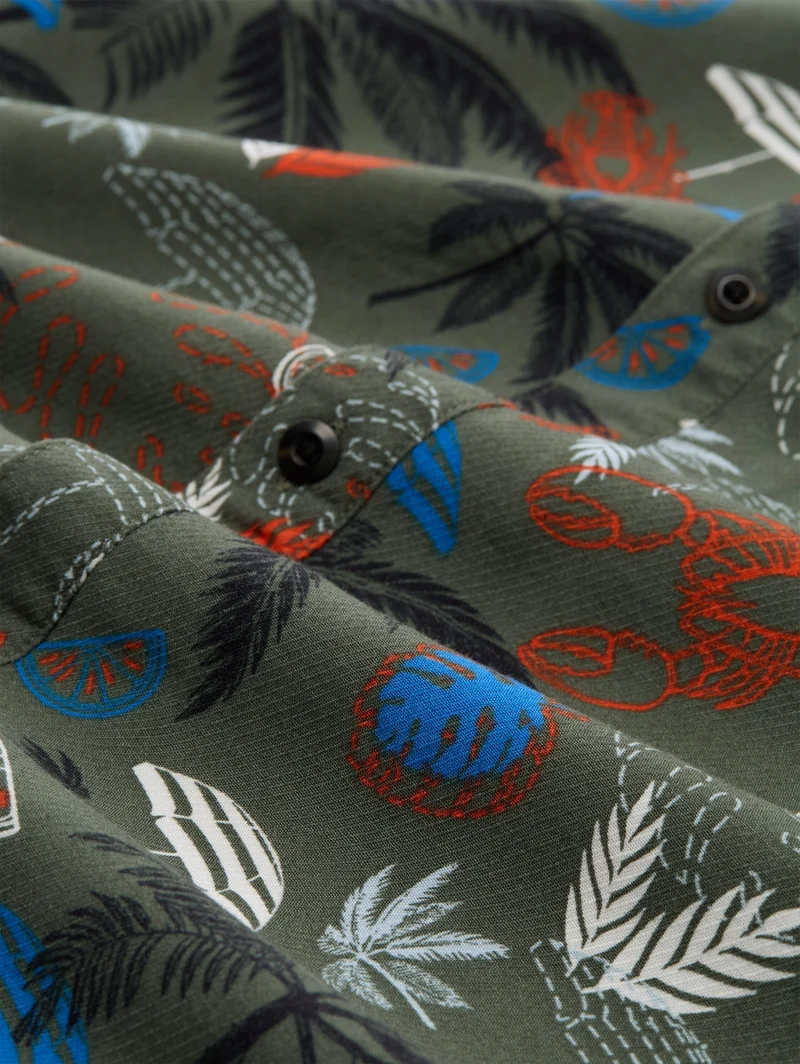 printed viscose twill shirt, leaf green beach design