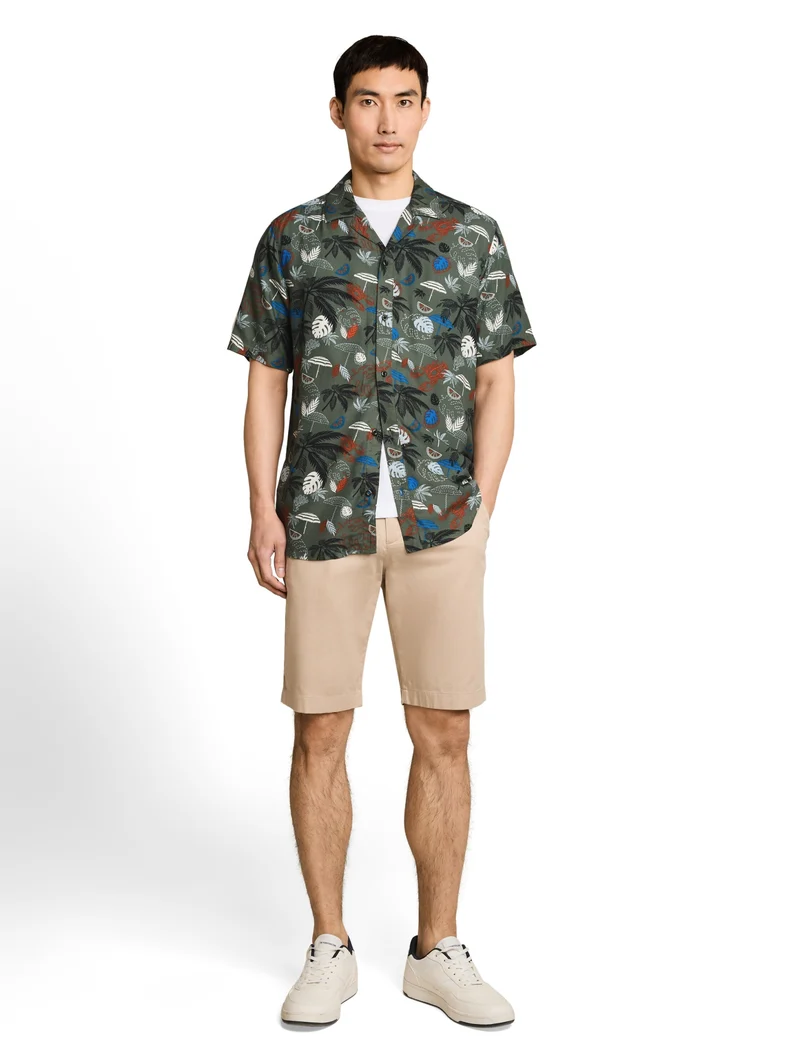 printed viscose twill shirt, leaf green beach design