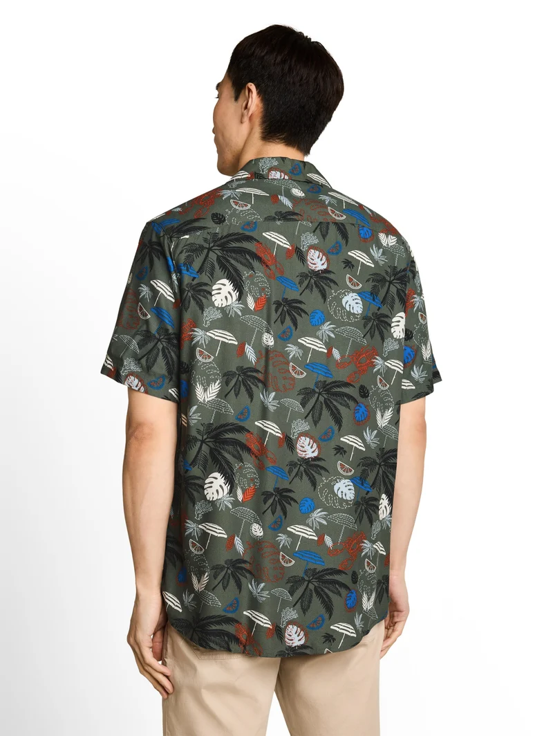 printed viscose twill shirt, leaf green beach design