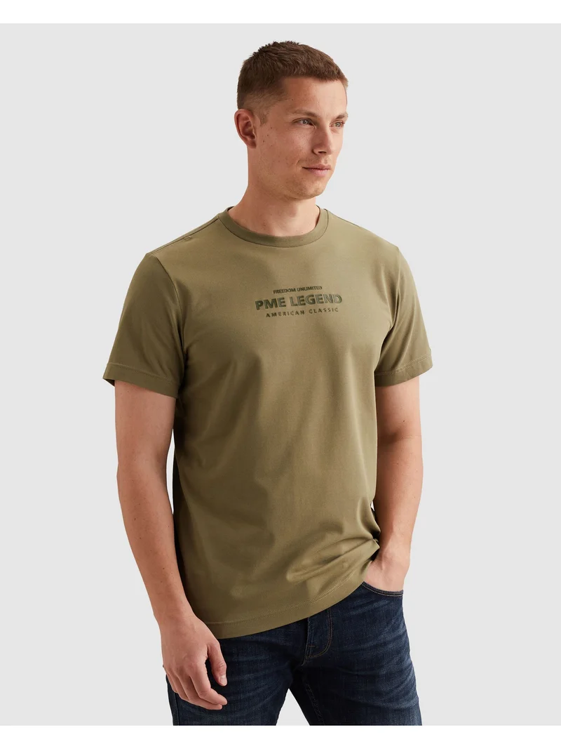Short sleeve r-neck cotton elastan, Dusky Green