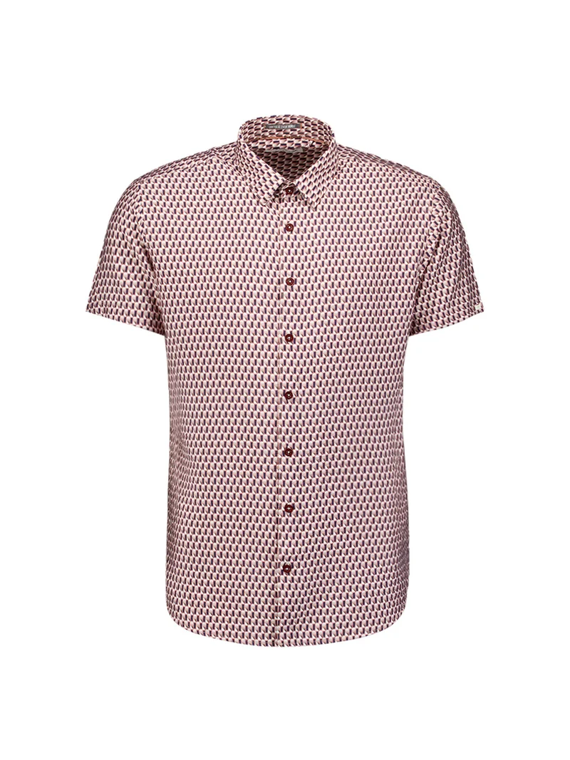 Shirt Short Sleeve Allover Printed, Coral