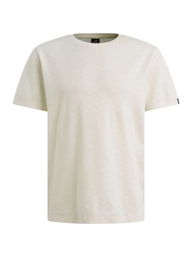 Short sleeve r-neck jacquard jerse, Cloud Dancer