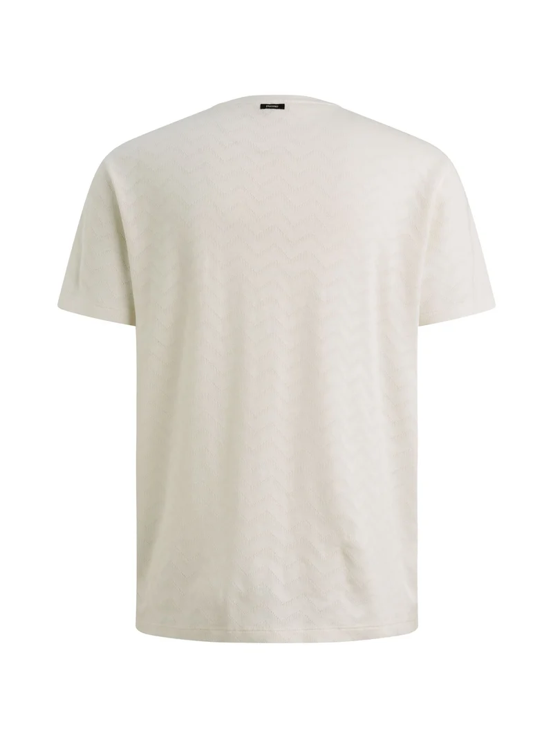 Short sleeve r-neck jacquard jerse, Cloud Dancer