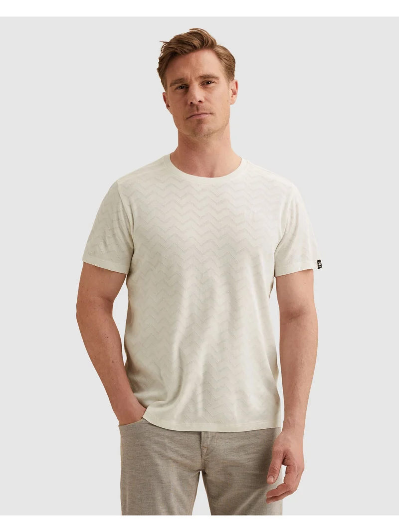 Short sleeve r-neck jacquard jerse, Cloud Dancer