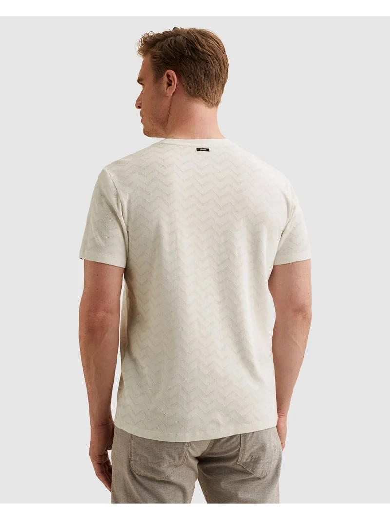 Short sleeve r-neck jacquard jerse, Cloud Dancer