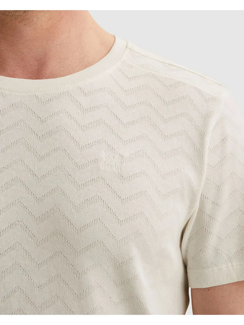 Short sleeve r-neck jacquard jerse, Cloud Dancer