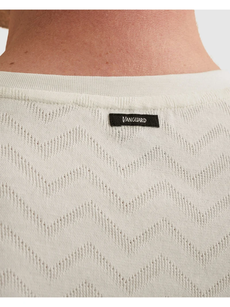 Short sleeve r-neck jacquard jerse, Cloud Dancer
