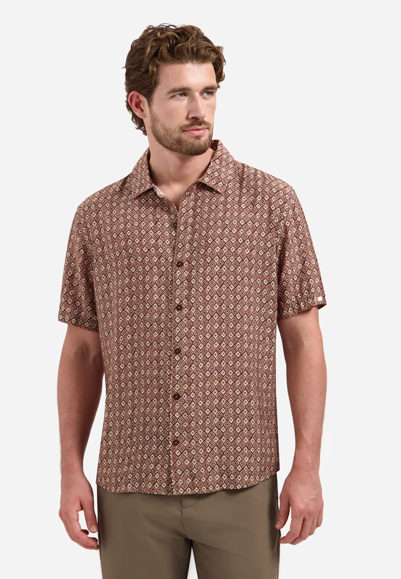 Shirt Short Sleeve Allover Printed, Coral