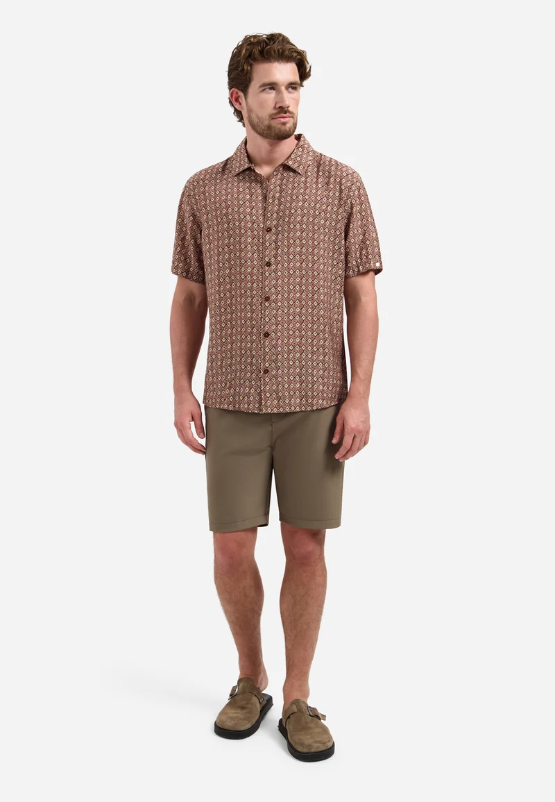 Shirt Short Sleeve Allover Printed, Coral