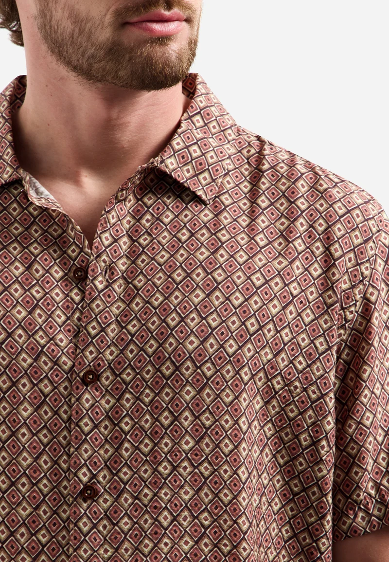 Shirt Short Sleeve Allover Printed, Coral