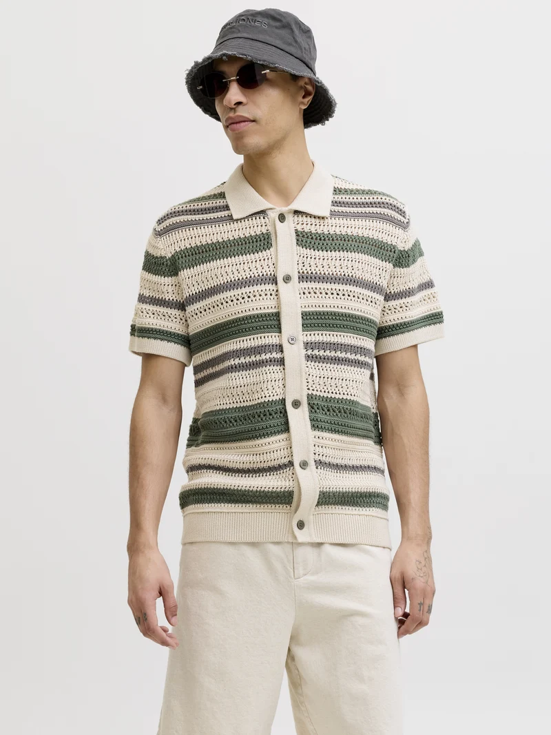 JPRBLUHAMILTON BUTTON THROUGH POLO, Laurel Wreath/Sea Pearl