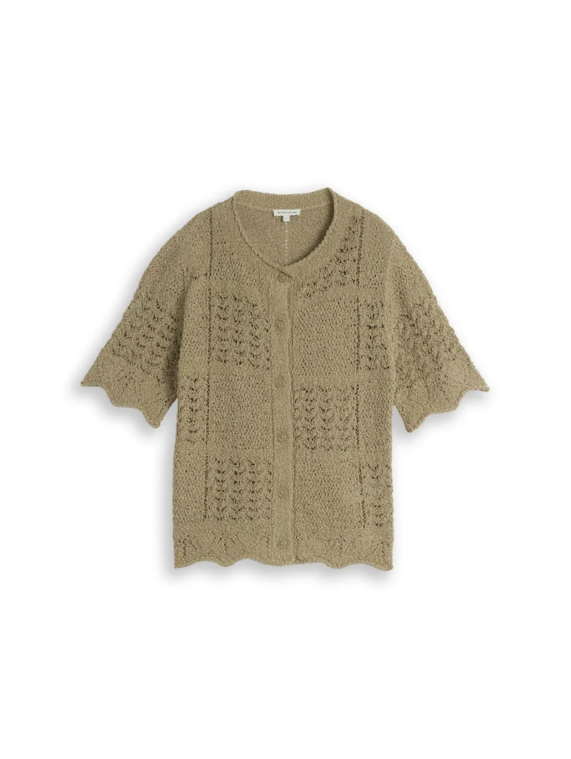 Knit structure mix cardigan, Silver Olive