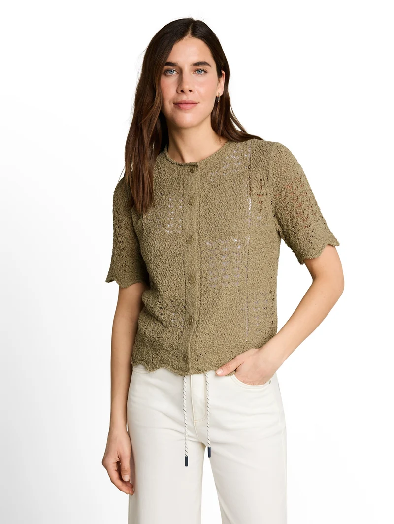 Knit structure mix cardigan, Silver Olive