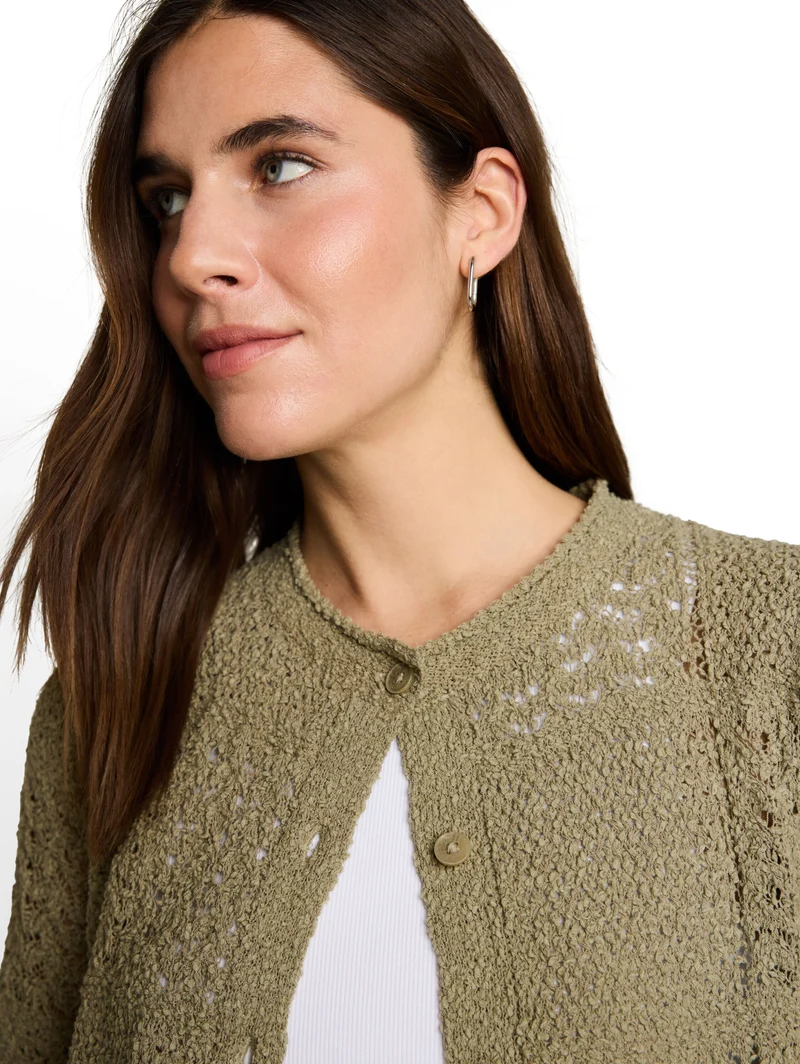 Knit structure mix cardigan, Silver Olive