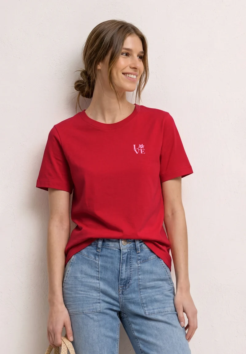 LTD QR basic shirt w.chest pri, salsa red