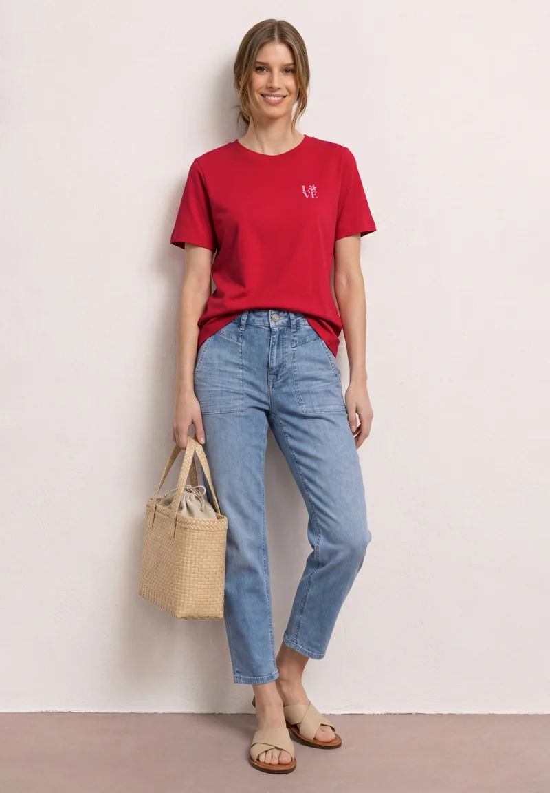 LTD QR basic shirt w.chest pri, salsa red