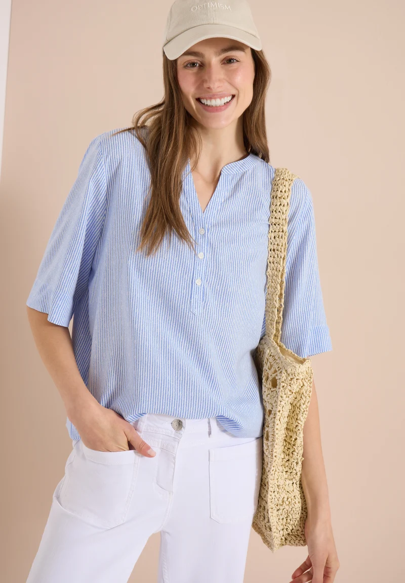 TOS Printed Stripe Blouse, blouse blue