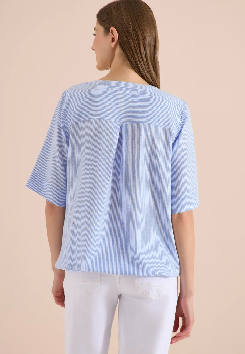 TOS Printed Stripe Blouse, blouse blue