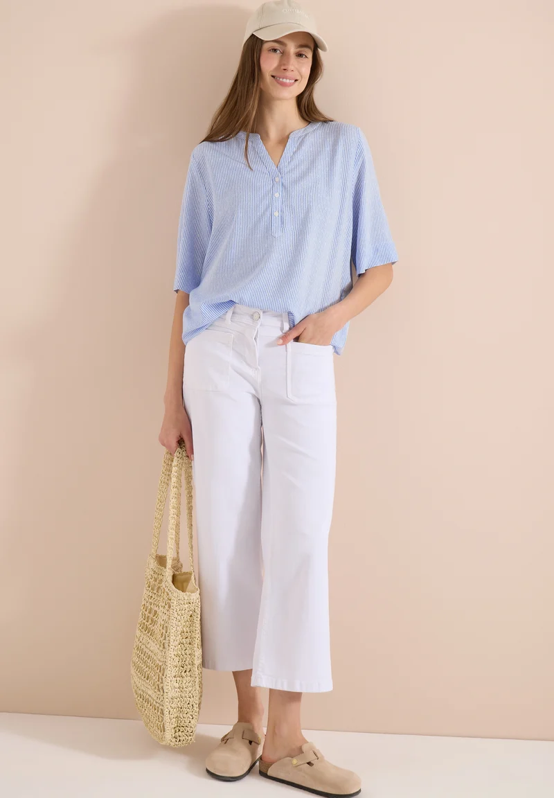 TOS Printed Stripe Blouse, blouse blue